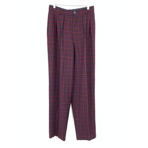 Vintage 90 High Waisted Wool Trouser Pants Womens Size 28" Red Blue Plaid